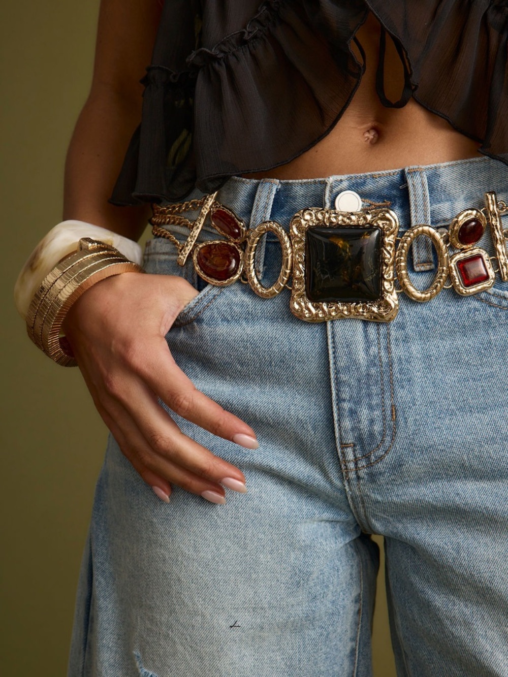 12th Tribe Soleil Statement Stone Gold Chain Belt Size O/SO/S - Picture 2 of 3